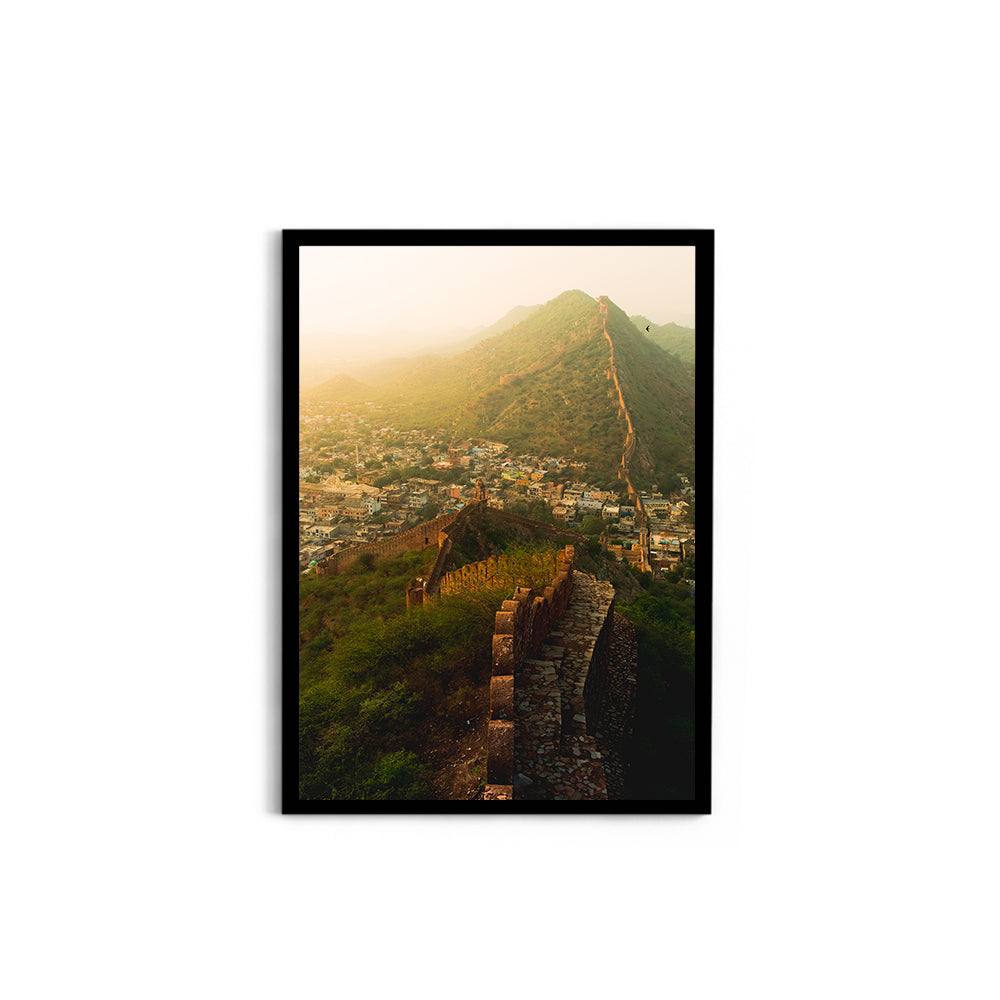 "Jaipur's Endless Embrace"� Amber Fort Aerial at Sunrise - Wall Photo Frame by Jeet Khagram