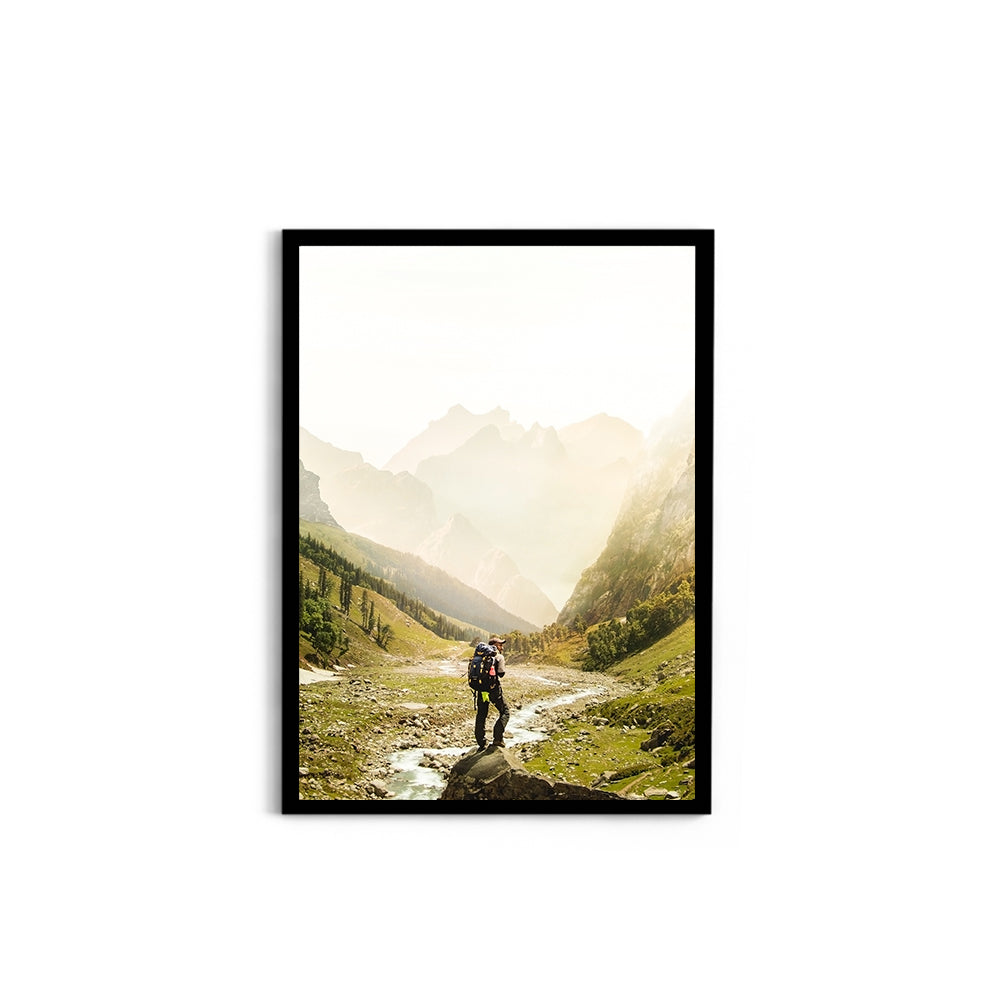 Man Standing on Top of Cliff, Hampta Pass - Wall Photo Frame by Jeet Khagram