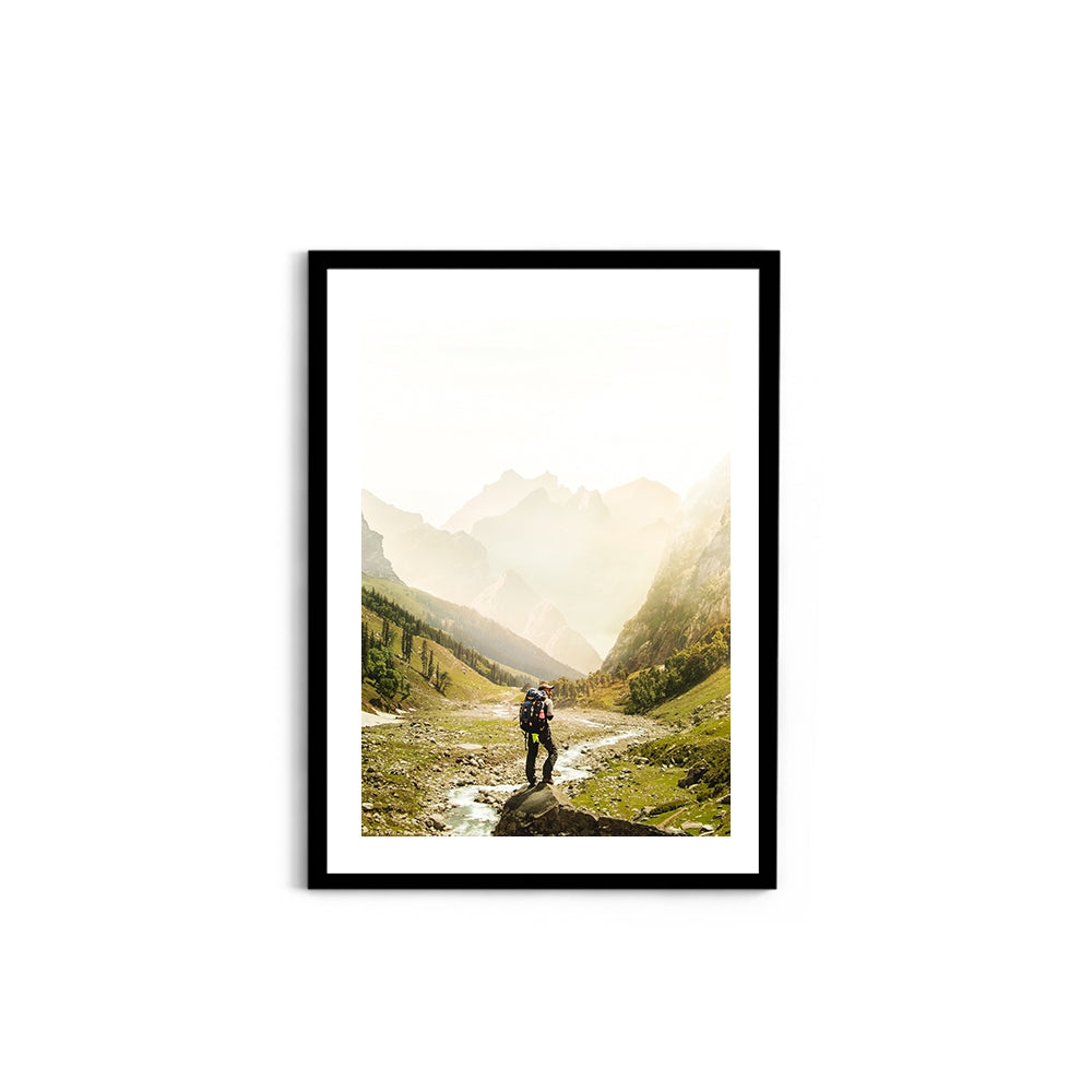Man Standing on Top of Cliff, Hampta Pass - Wall Photo Frame by Jeet Khagram