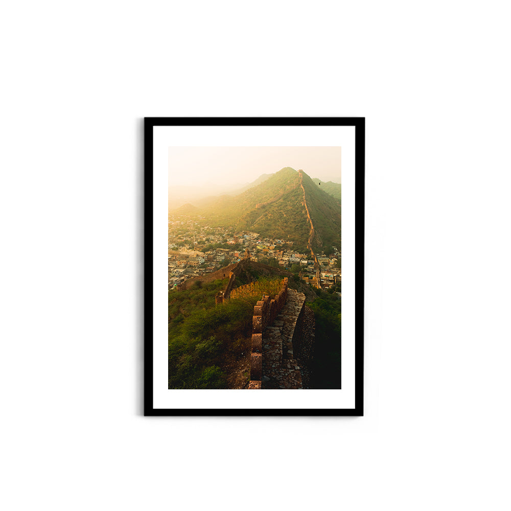 "Jaipur's Endless Embrace"� Amber Fort Aerial at Sunrise - Wall Photo Frame by Jeet Khagram