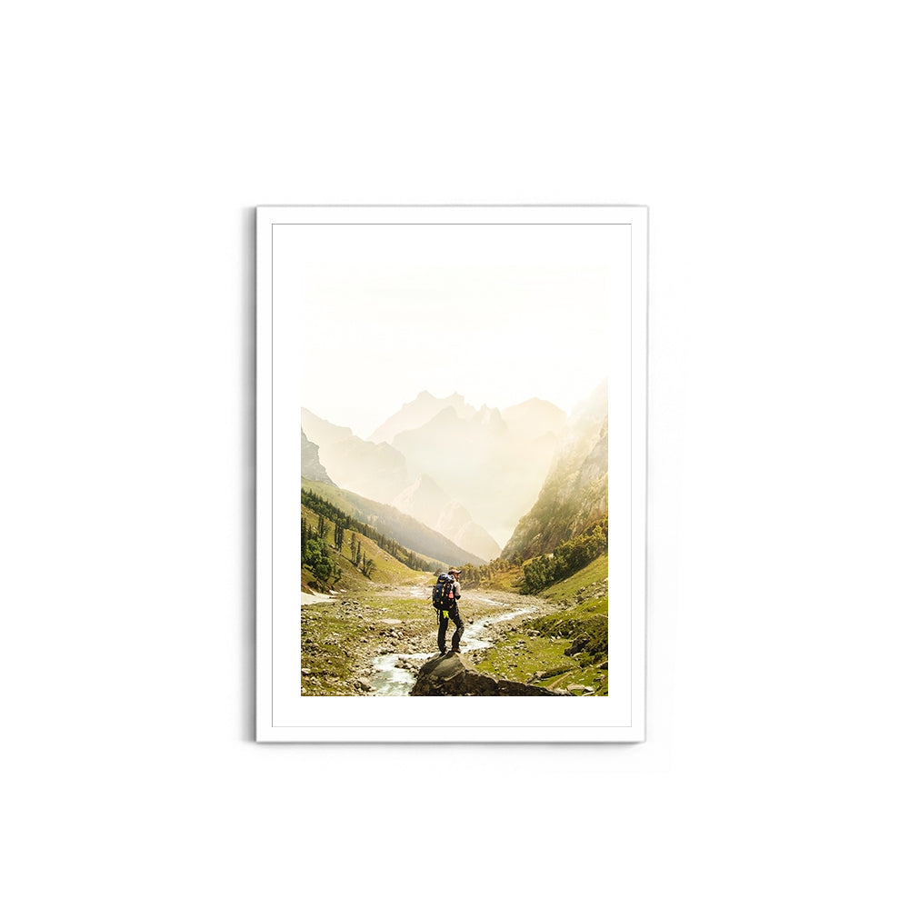 Man Standing on Top of Cliff, Hampta Pass - Wall Photo Frame by Jeet Khagram
