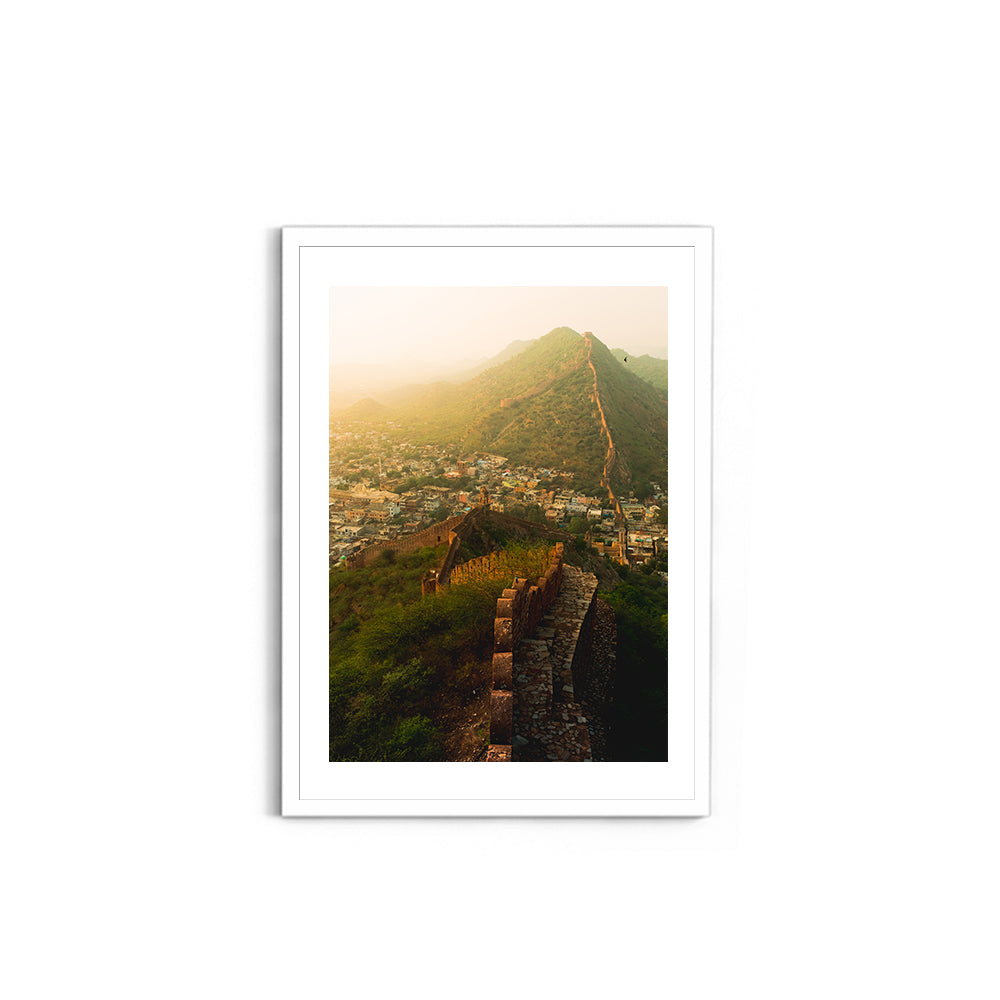 "Jaipur's Endless Embrace"� Amber Fort Aerial at Sunrise - Wall Photo Frame by Jeet Khagram