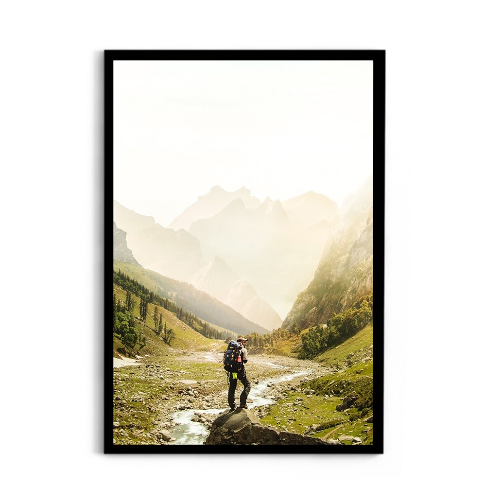 Man Standing on Top of Cliff, Hampta Pass - Wall Photo Frame by Jeet Khagram