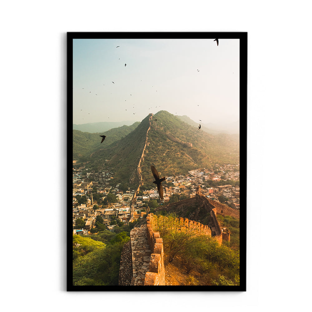 "The Living Walls of Jaipur" Fort Walls & Birds in Flight - Wall Photo Frame by Jeet Khagram