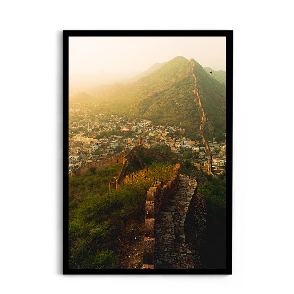 "Jaipur's Endless Embrace"� Amber Fort Aerial at Sunrise - Wall Photo Frame by Jeet Khagram