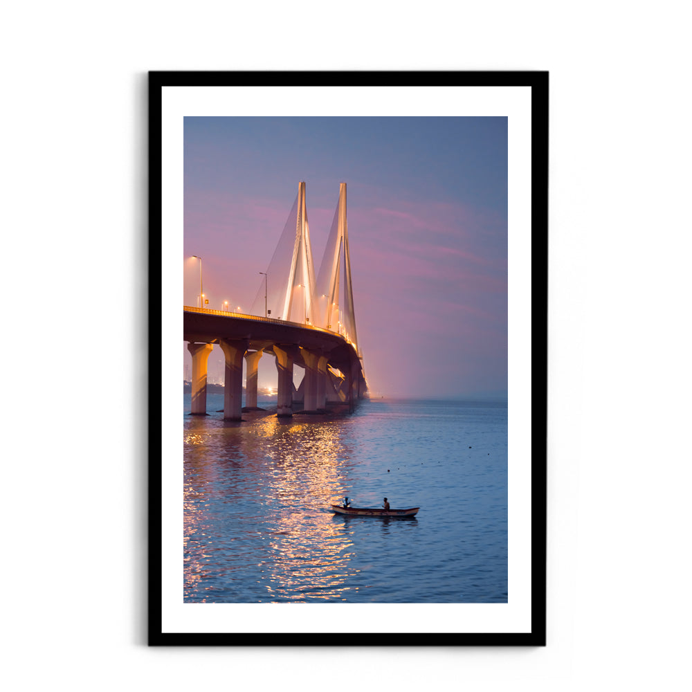 Bandra-Worli Sea Link at Dusk - Wall Photo Frame by Jeet Khagram