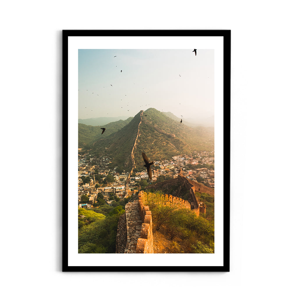 "The Living Walls of Jaipur" Fort Walls & Birds in Flight - Wall Photo Frame by Jeet Khagram