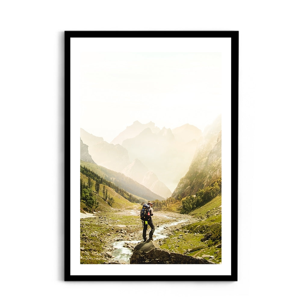Man Standing on Top of Cliff, Hampta Pass - Wall Photo Frame by Jeet Khagram