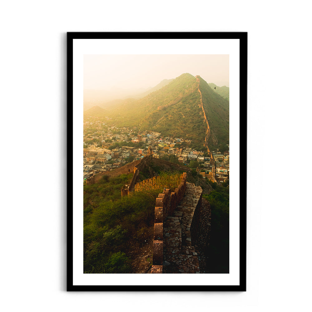 "Jaipur's Endless Embrace"� Amber Fort Aerial at Sunrise - Wall Photo Frame by Jeet Khagram