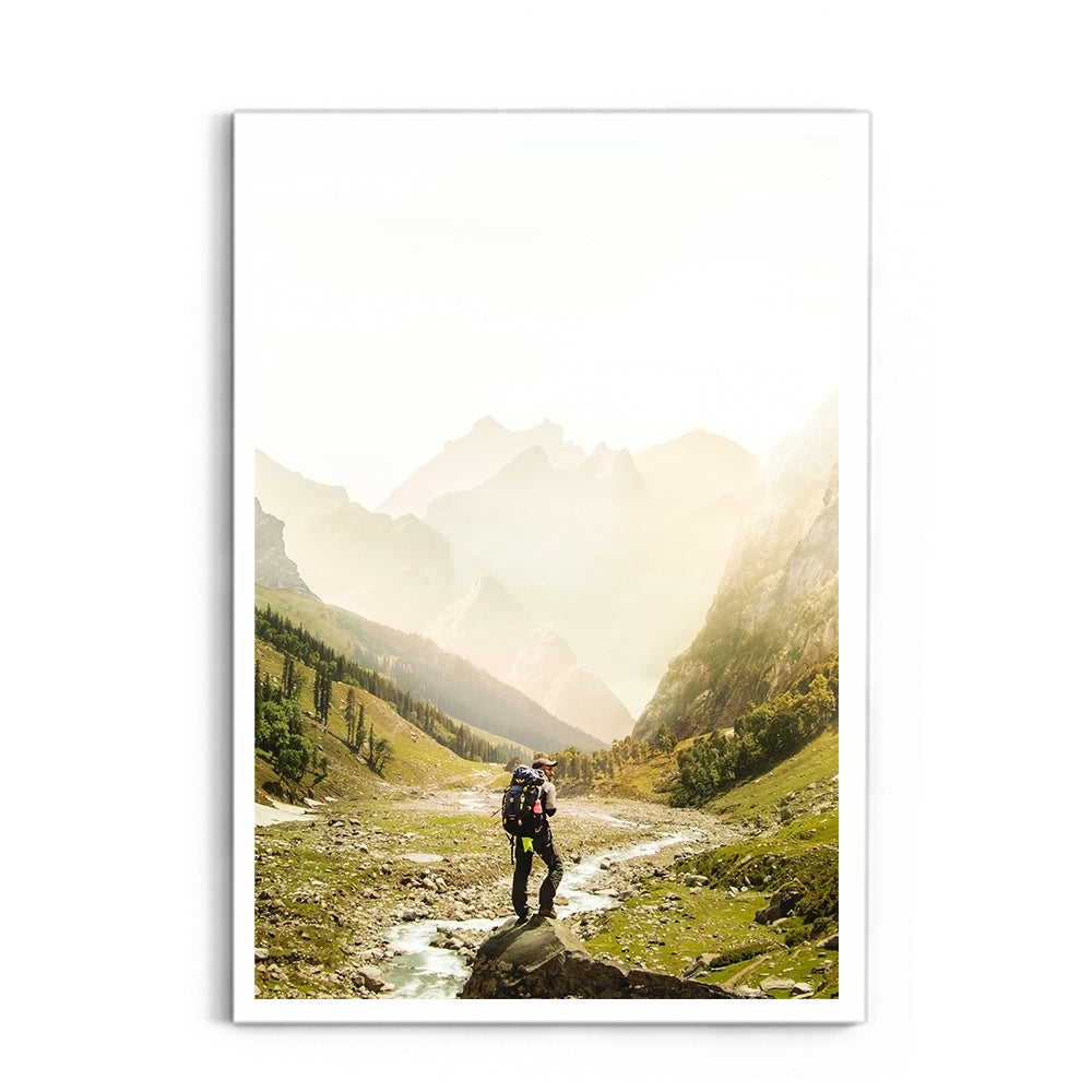 Man Standing on Top of Cliff, Hampta Pass - Wall Photo Frame by Jeet Khagram