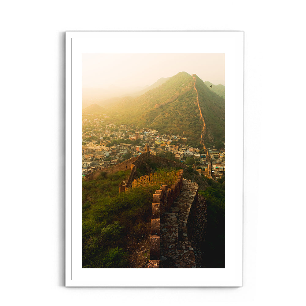 "Jaipur's Endless Embrace"� Amber Fort Aerial at Sunrise - Wall Photo Frame by Jeet Khagram