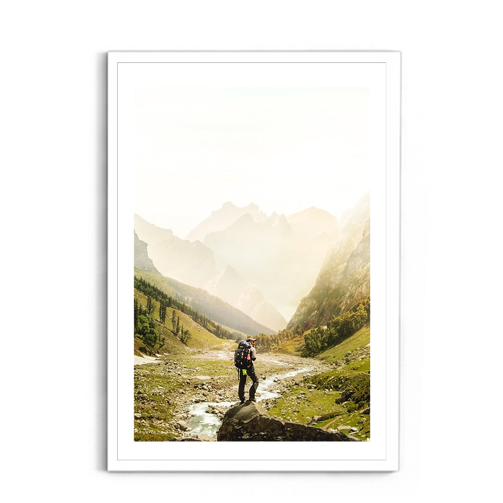 Man Standing on Top of Cliff, Hampta Pass - Wall Photo Frame by Jeet Khagram
