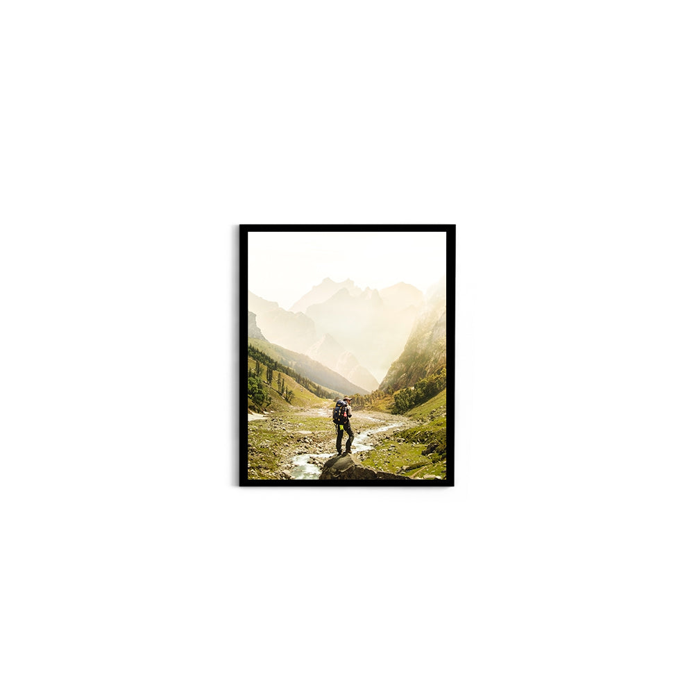 Man Standing on Top of Cliff, Hampta Pass - Wall Photo Frame by Jeet Khagram