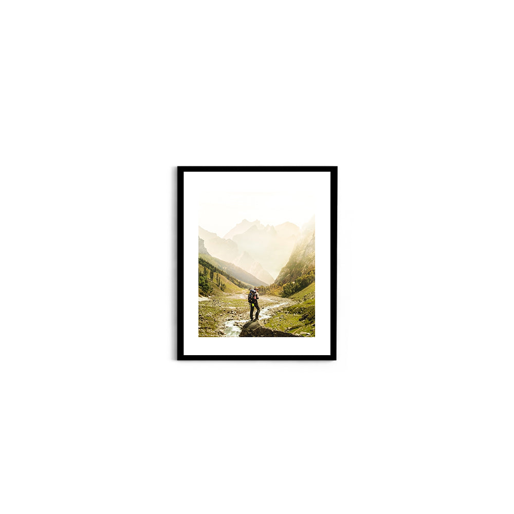Man Standing on Top of Cliff, Hampta Pass - Wall Photo Frame by Jeet Khagram
