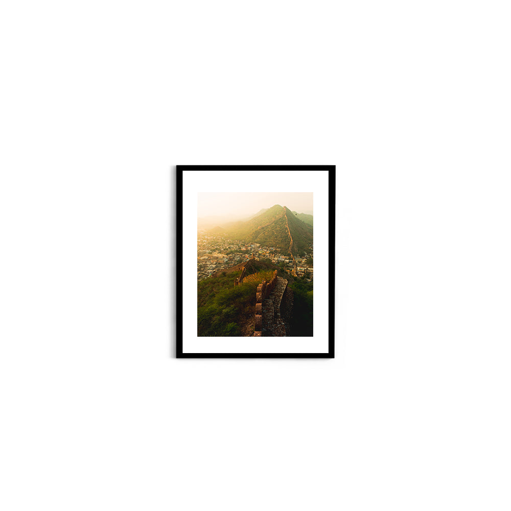 "Jaipur's Endless Embrace"� Amber Fort Aerial at Sunrise - Wall Photo Frame by Jeet Khagram