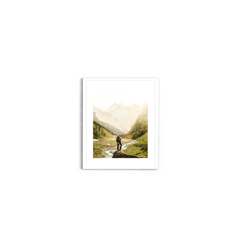 Man Standing on Top of Cliff, Hampta Pass - Wall Photo Frame by Jeet Khagram