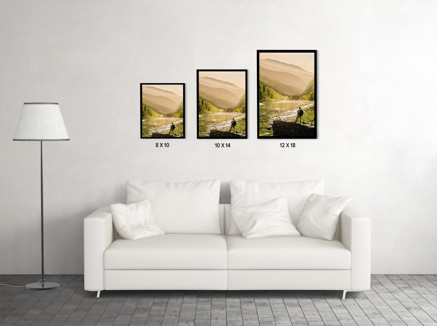 Hiker on rock end above valley - Hampta Pass - Wall Photo Frame by Jeet Khagram